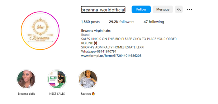 Breanna hairs Instagram page