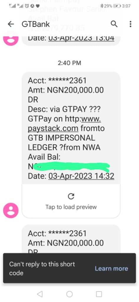 Some of the debit alerts received by Nwani