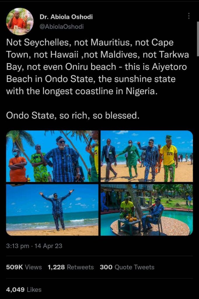 Abiola's tweet claiming the picture was taken in Ondo state.