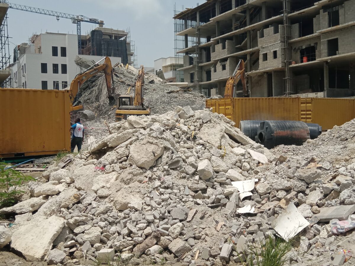 Collapsed building scene