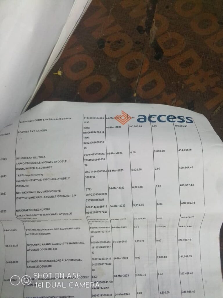Access bank statement of account