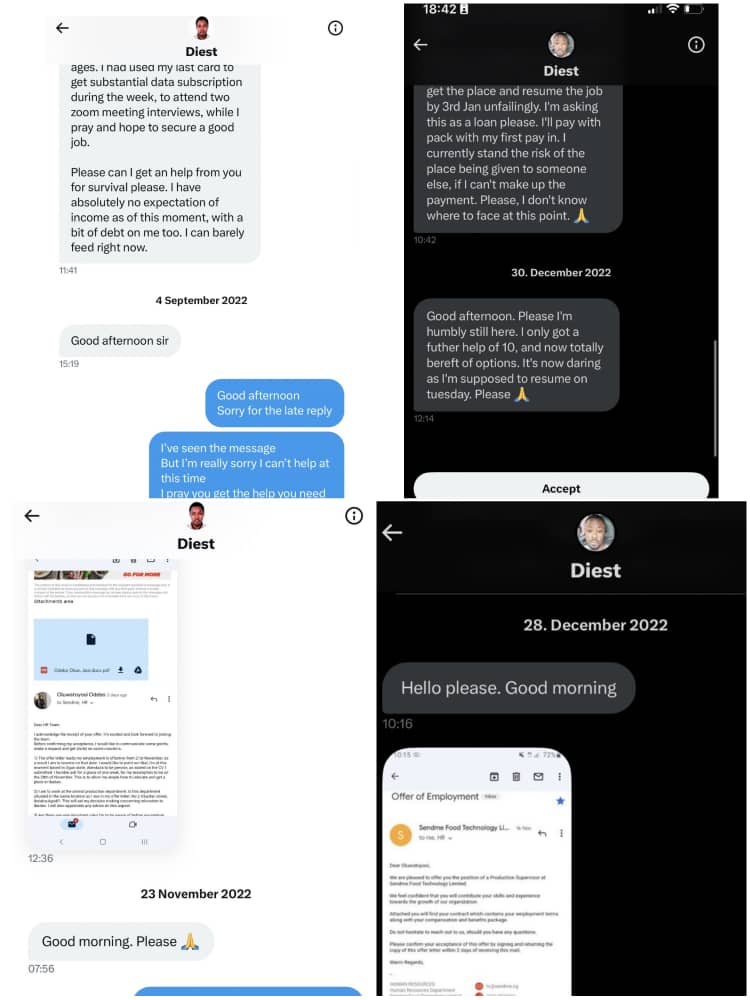 Series of direct messages sent to tweeps by another notorious scammer.