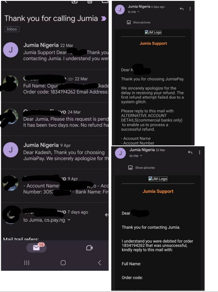 Email exchange between Ojo and Jumia