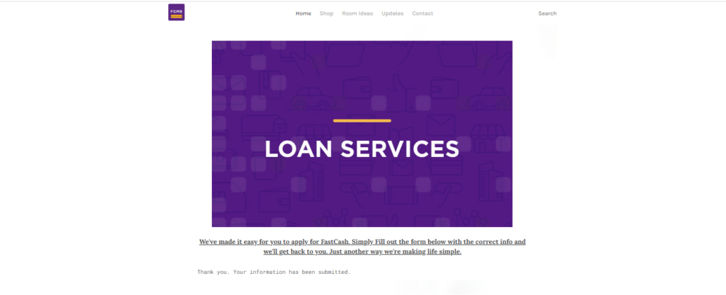 Fake FCMB website offering loans to civil servants.