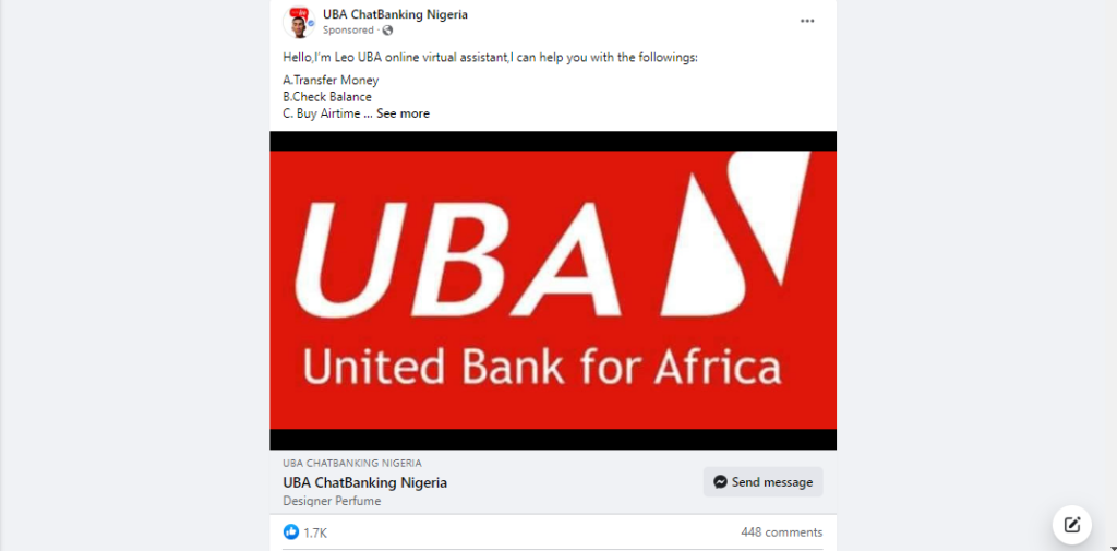 Fake UBA Facebook page