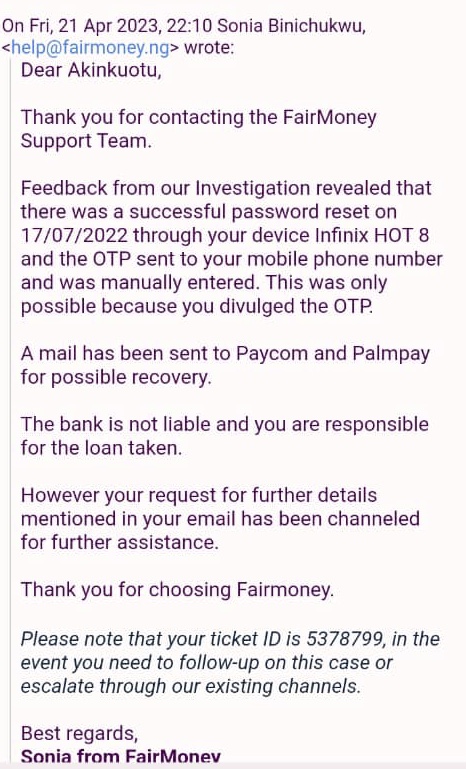 Email from FairMoney