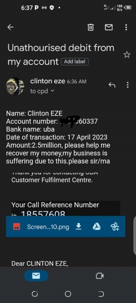 Unauthorized debit from UBA customer's account