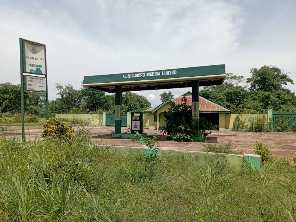 A fuel station in Imeko covered by weeds
