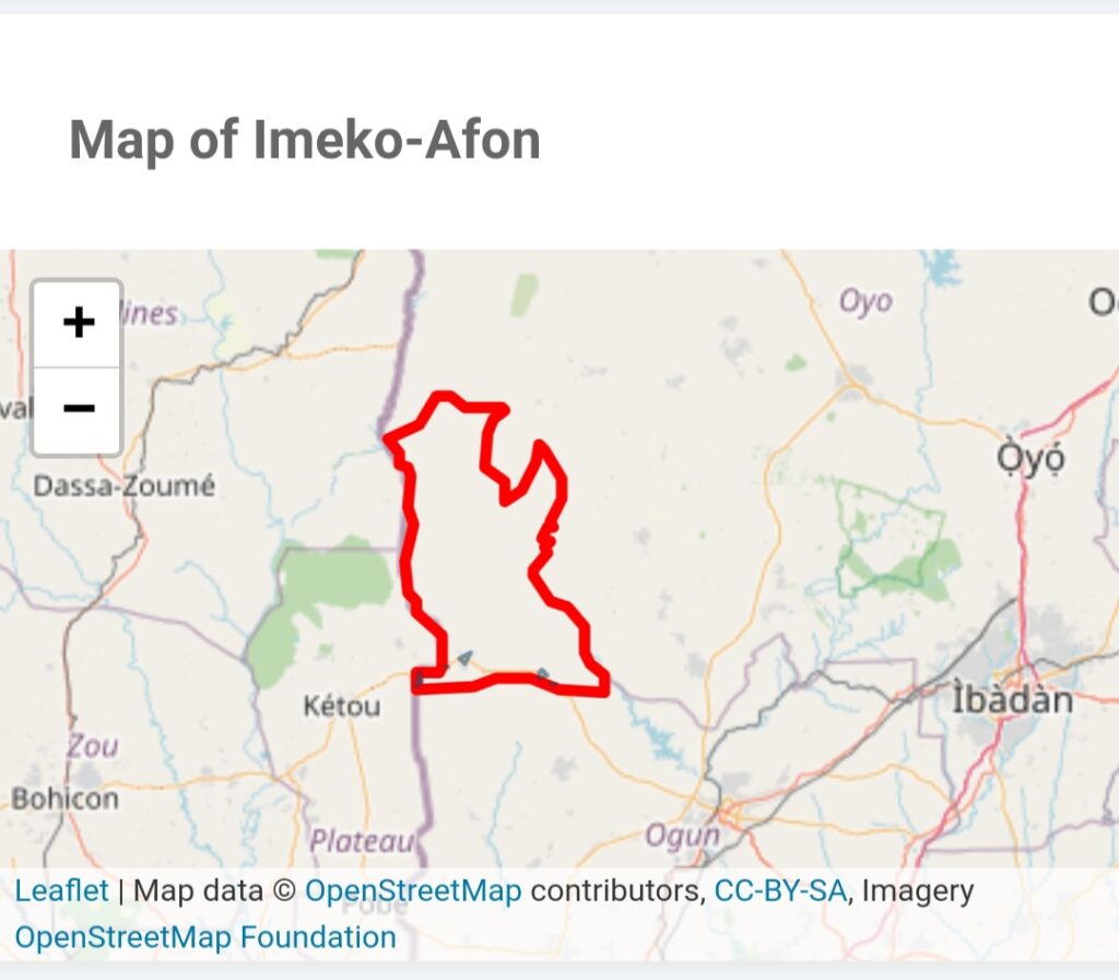 Map showing Imeko/Afon LG sharing international border wall with R. Benin.