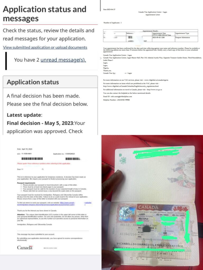 Documents confirming the approved Canadian Visa as shared by Ahmad. 