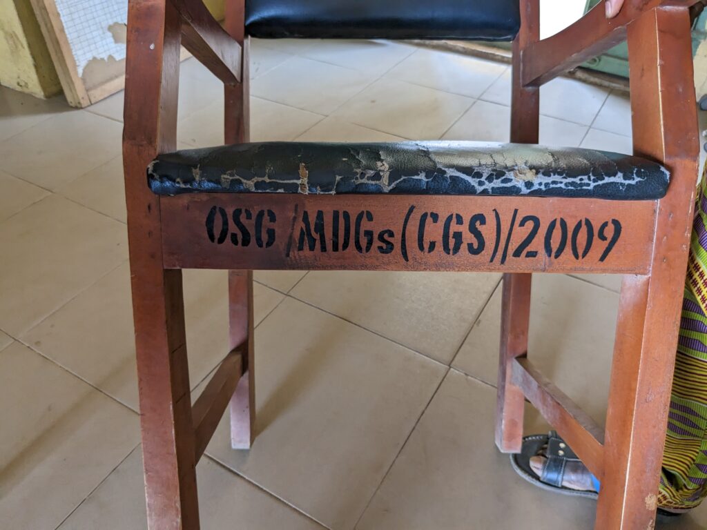 One of the chairs of the hospital now being used in the other hospital.