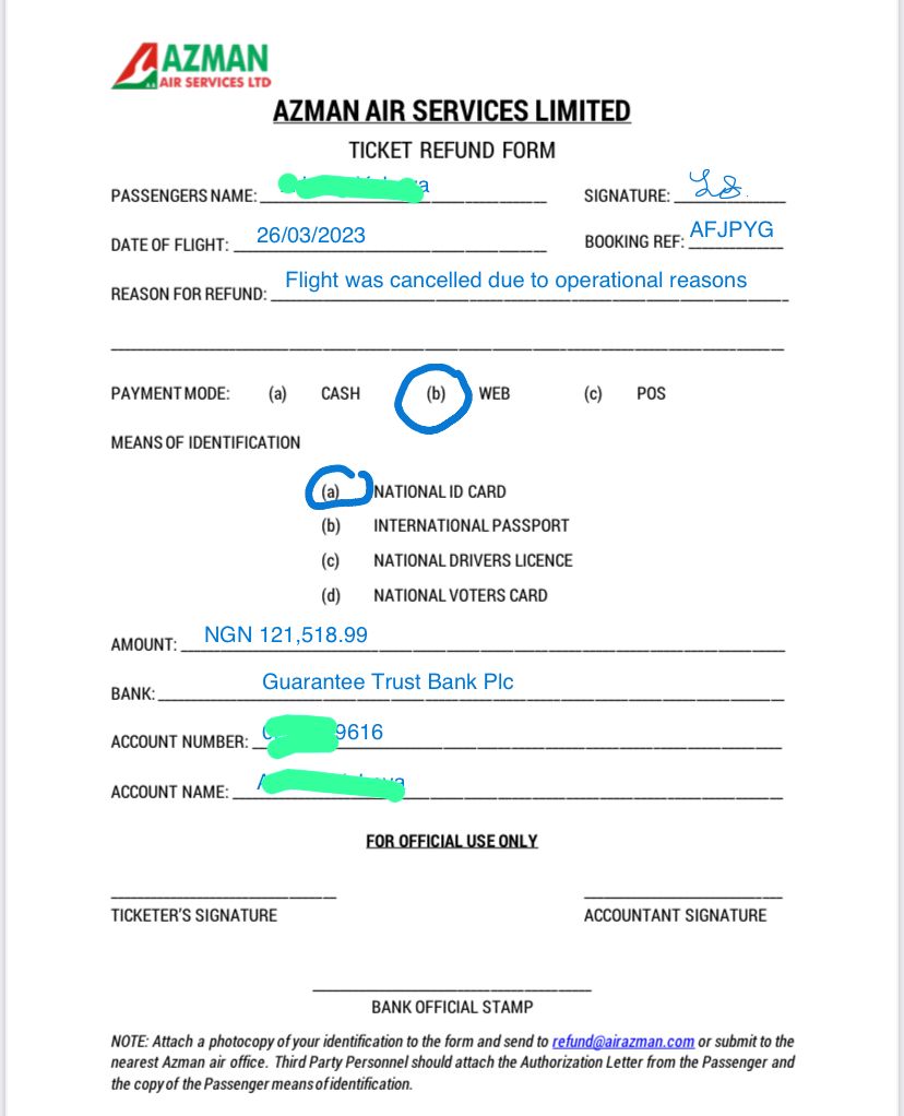 Azman Ticket Refund Form