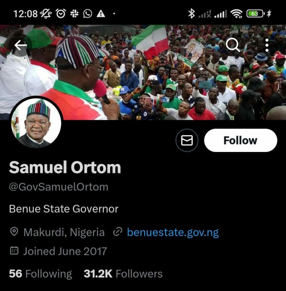 
Twitter page of Samuel Ortom, former Borno State Governor