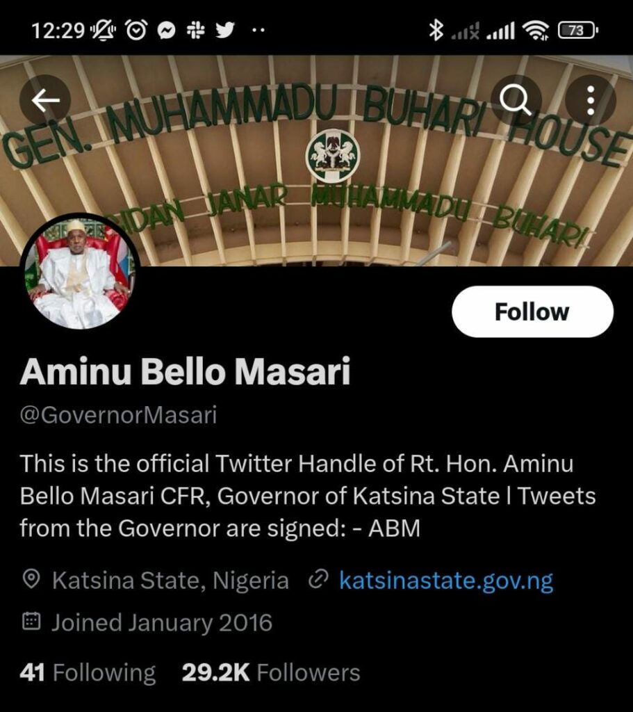 
Twitter page of Aminu Masari, former Katsina State Governor