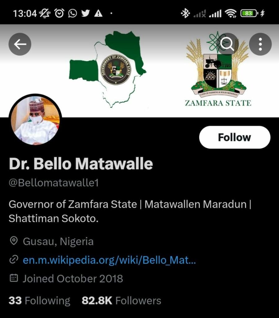 
Twitter page of Bello Matawalle, former Zamfara State Governor