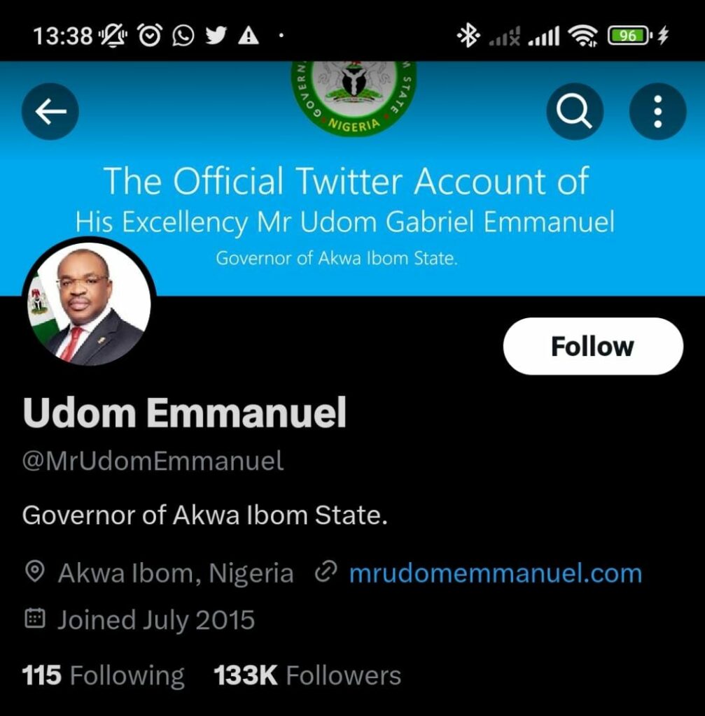 Twitter page of Udom Emmanuel, former Akwa Ibom State Governor