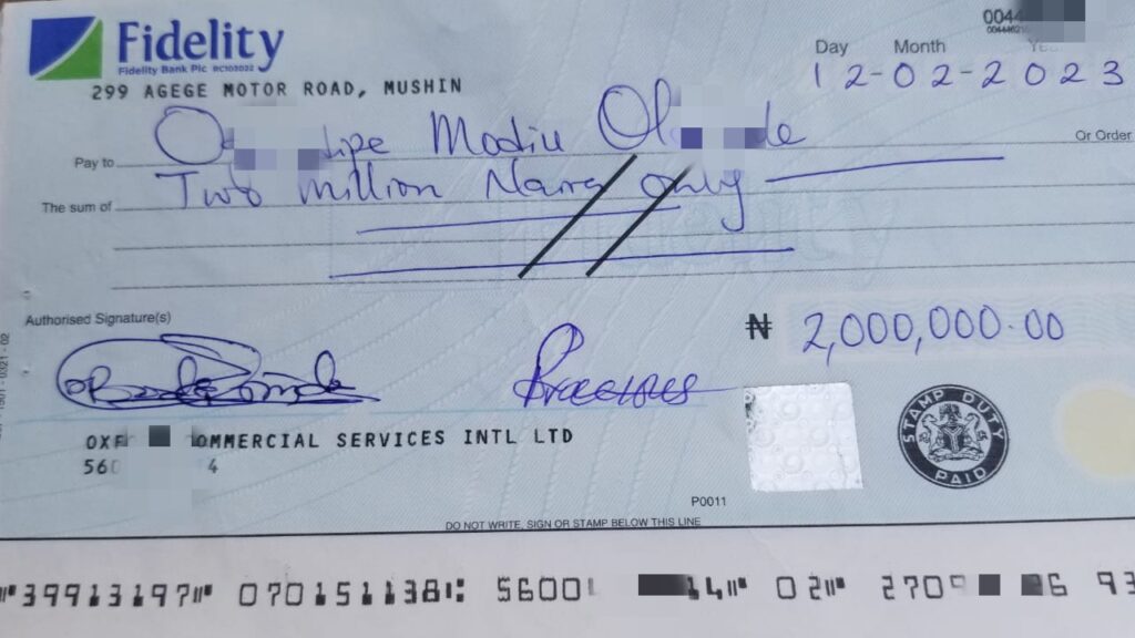 Another cheque issued by Oxgordgold