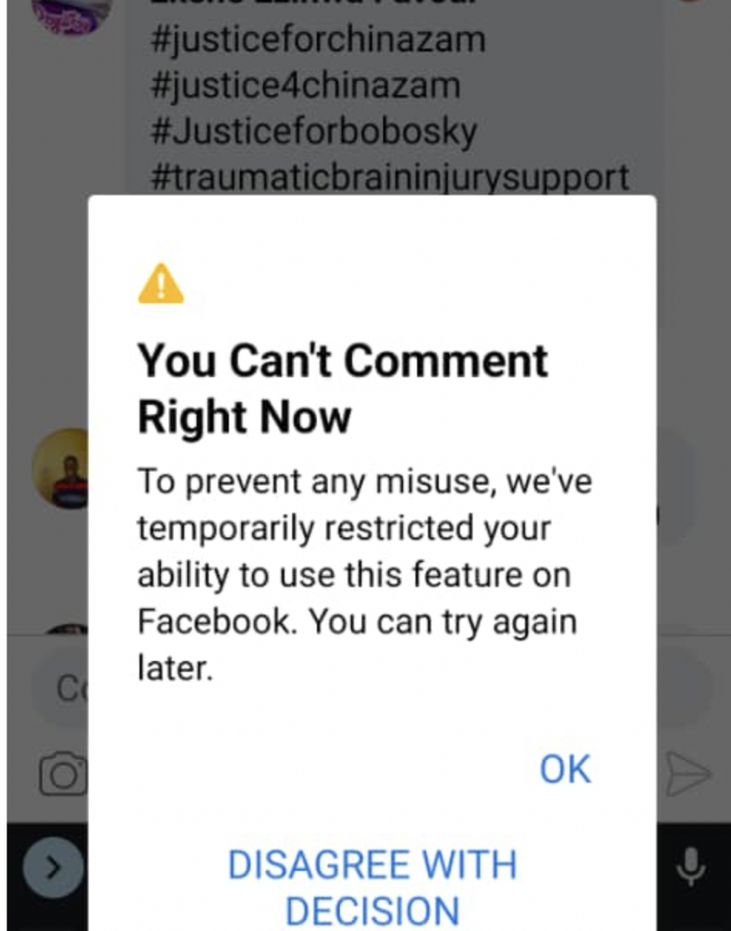 Comment restriction on Facebook