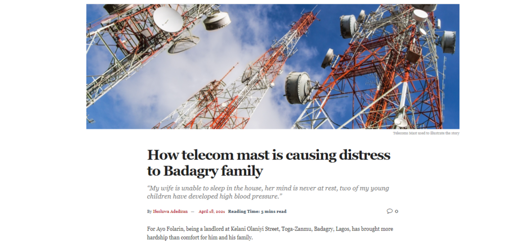 Report of telecom mast causing distress