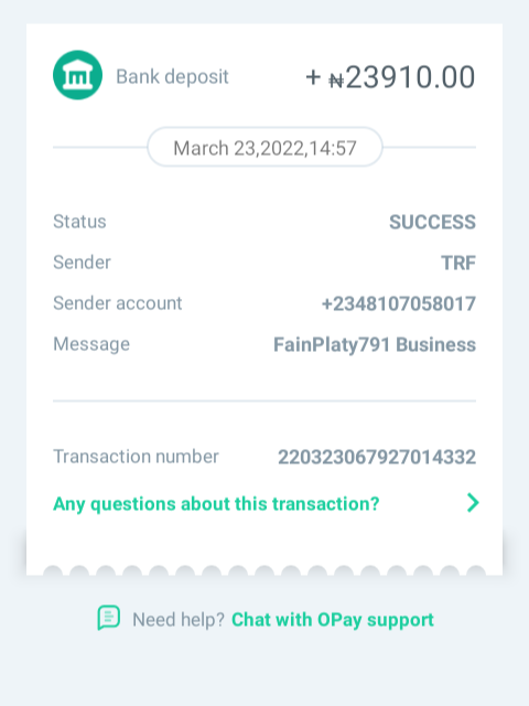 Quseem's transaction with a customer using Opay