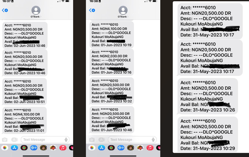 Some of the debit alerts on GT Bank customer's account