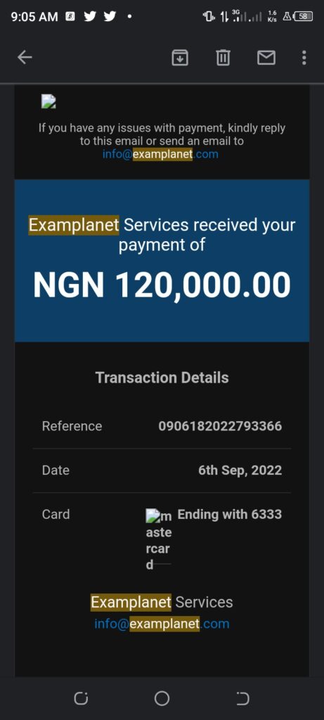 Receipt of payment from Exam Planet