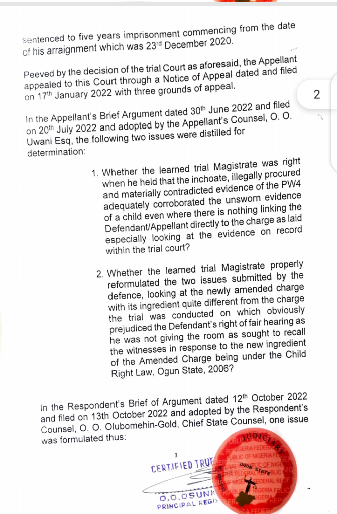 
Court Documents on the rape case against Abdulsarak Odunuga