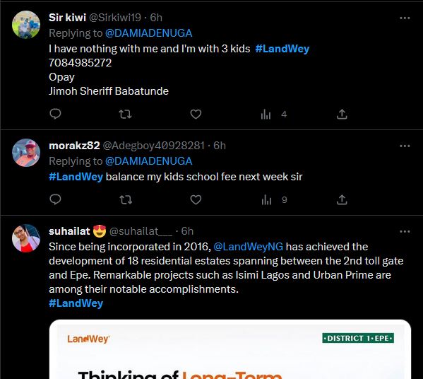 positive tweets about LandWey by paid influencers