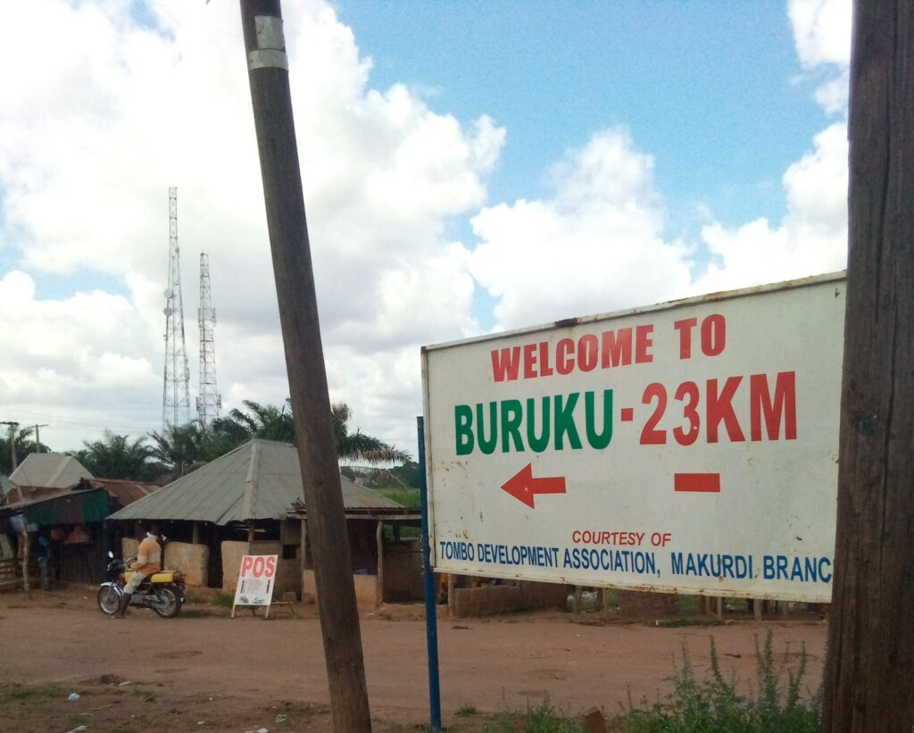 Signpost along Gboko road leading travellers to Buruku River.