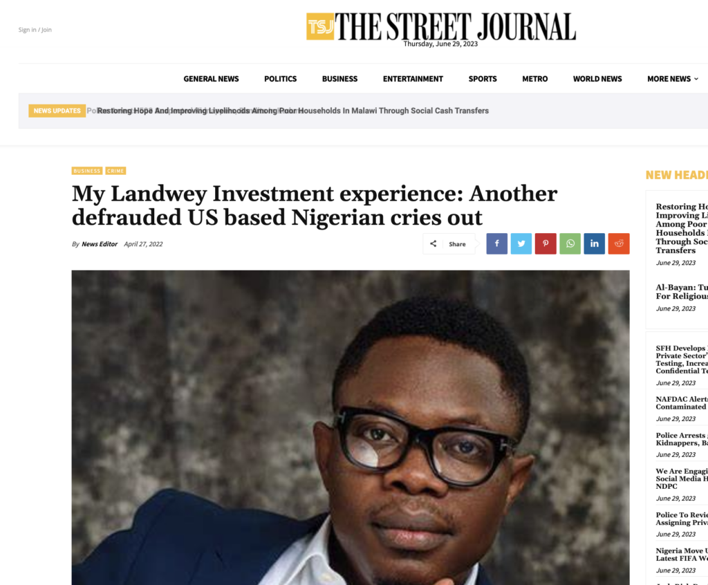 Allegations of fraud against LandWey by  US-based Nigerian