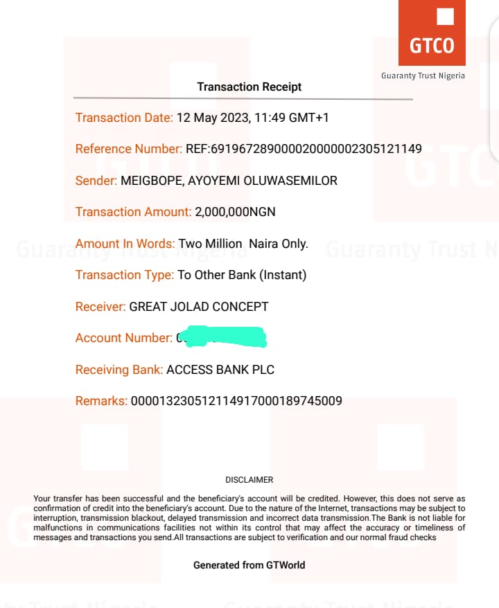 Some of the Payments Made by Meigbope in Tranches