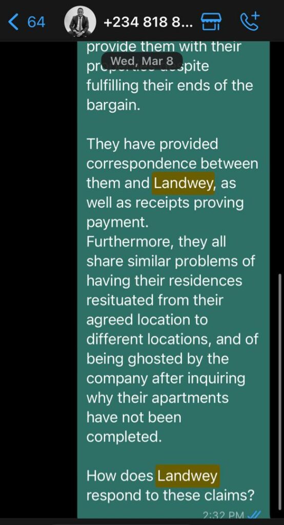 FIJ's WhatsApp conversation with LanndWey