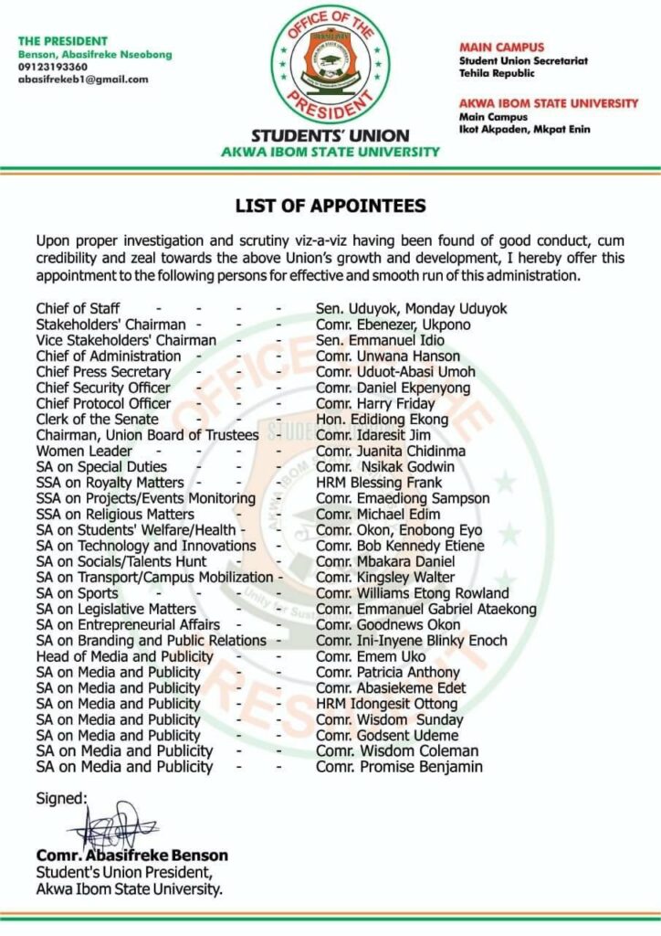 List of appointees to the SUG government