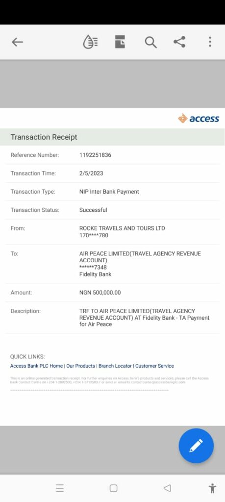 Screenshot of Access Bank Transfer