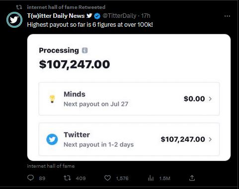 one of Twitter's payment to content creators