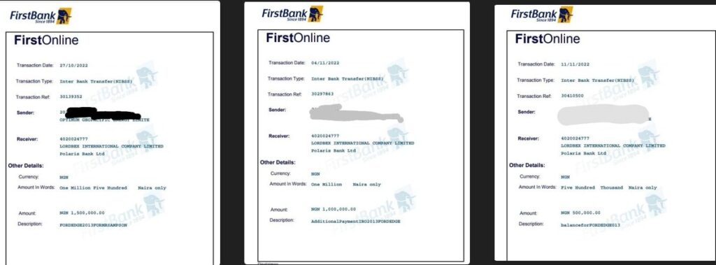 receipt of payment made to Afialink