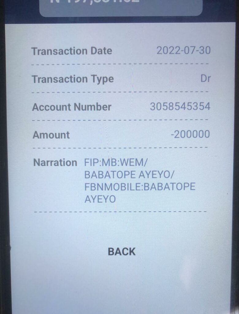 receipt of payment made to Babatope Ayeyo of first risk-free travels