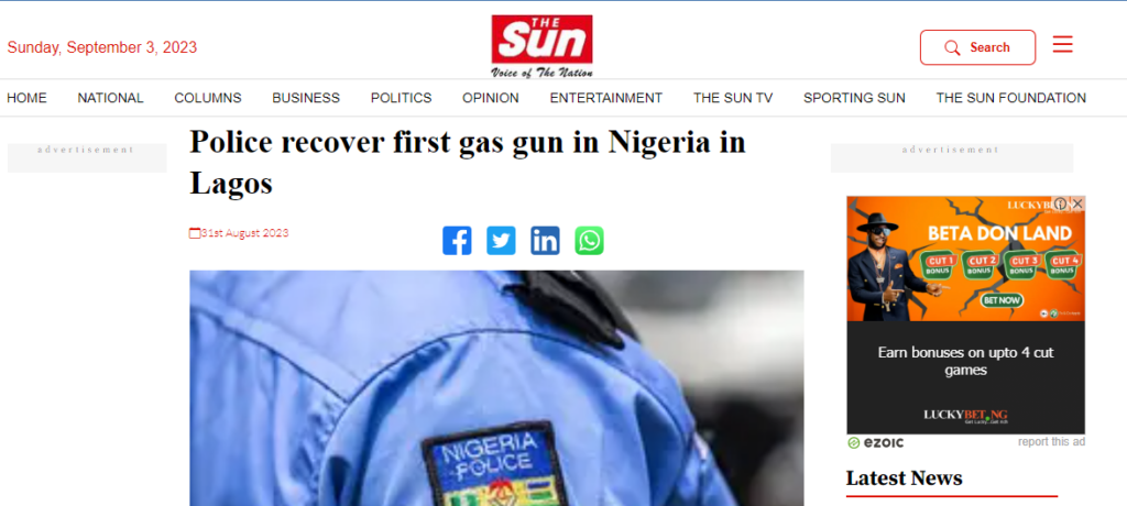 news report claiming police recovered gas gun