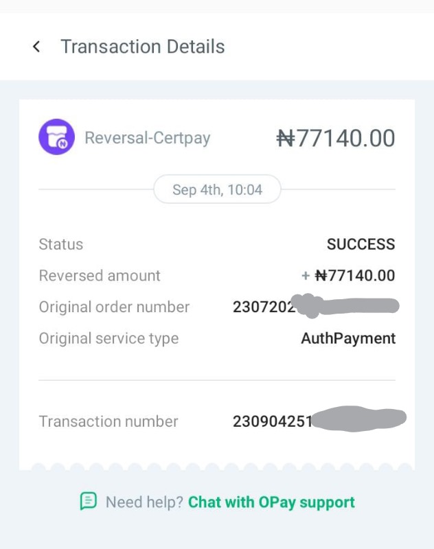 te refund from Opay