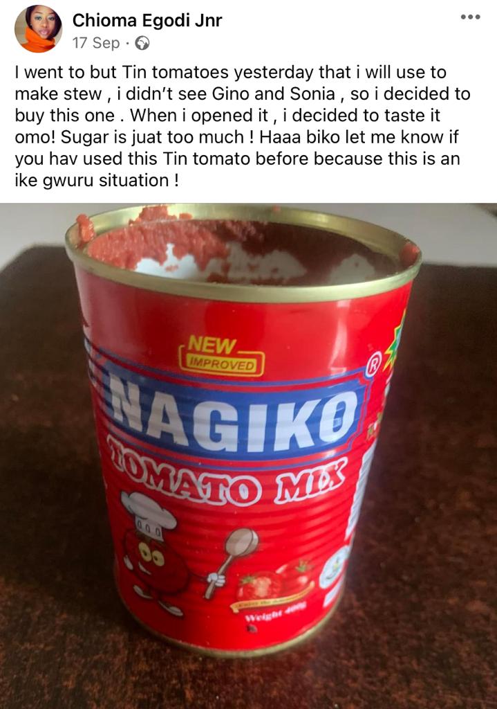 Facebook review on Nagiko tomatoes paste