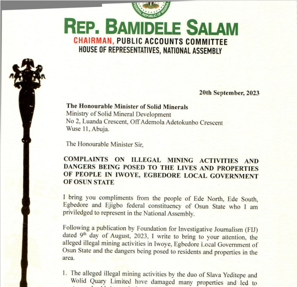 Front page of the letter