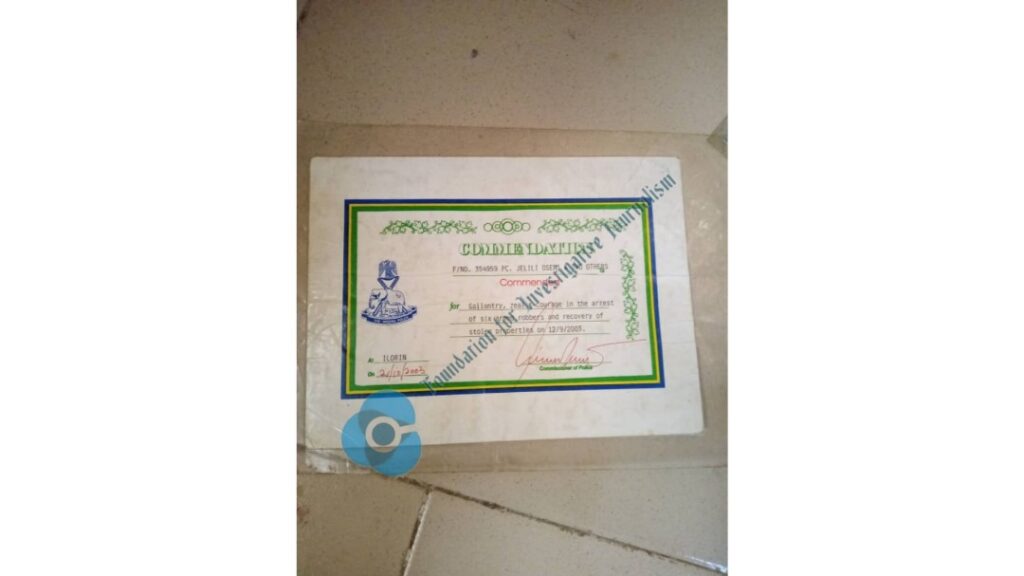 Oseni's Commendation Certificate