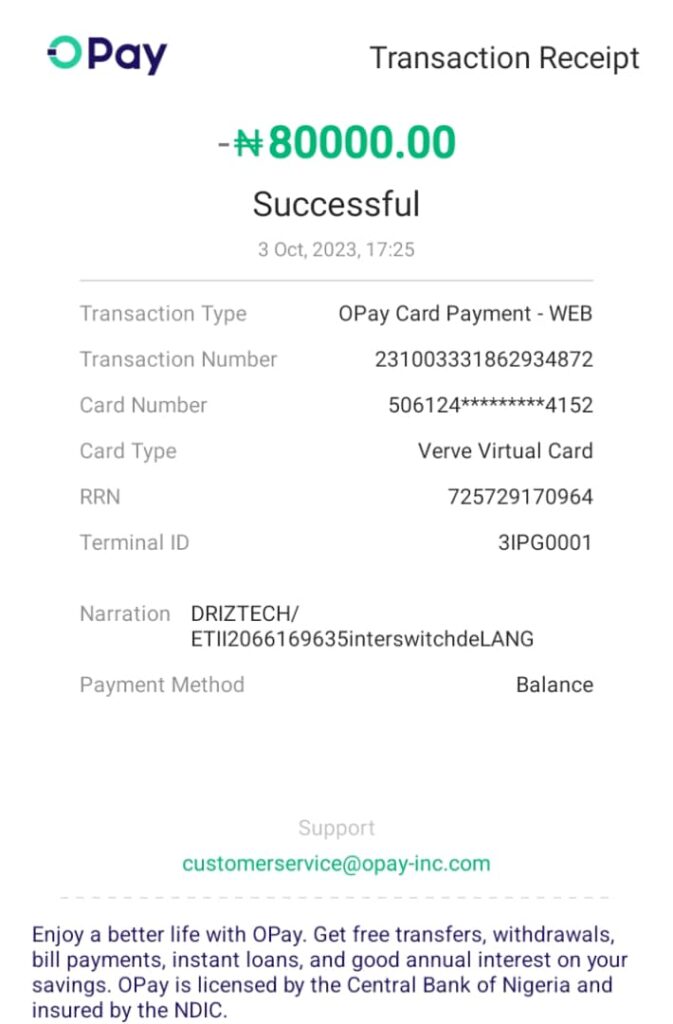 Opay transaction receipt 