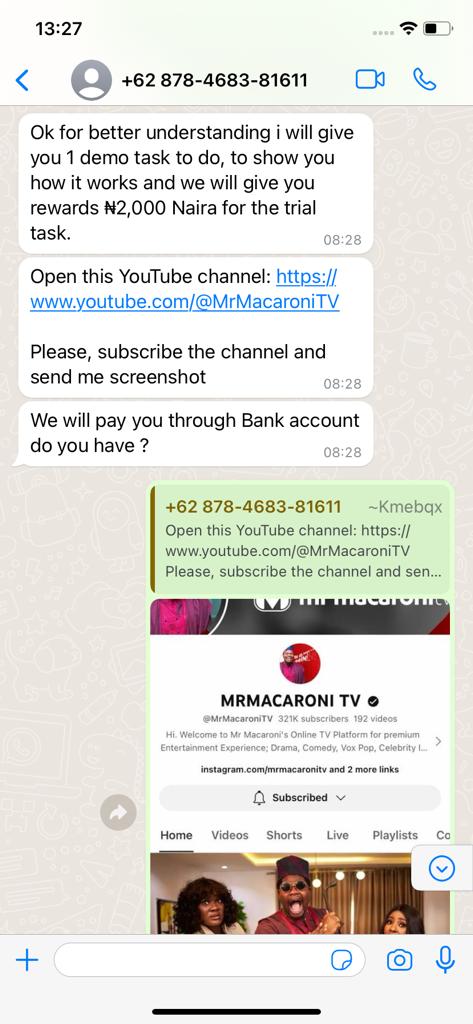 Whatsapp chat between scammer and FIJ reporter