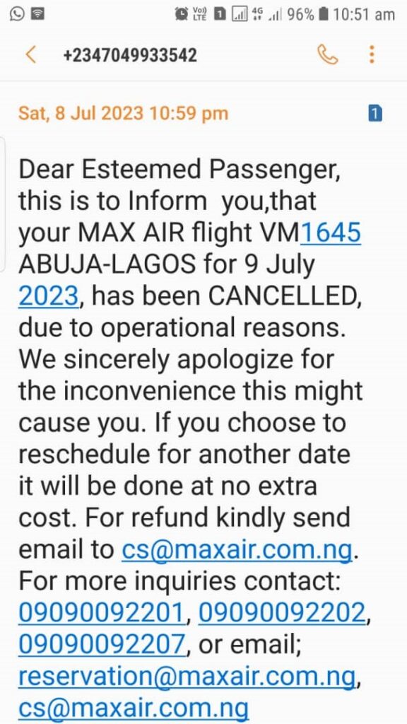 flight cancellation notification