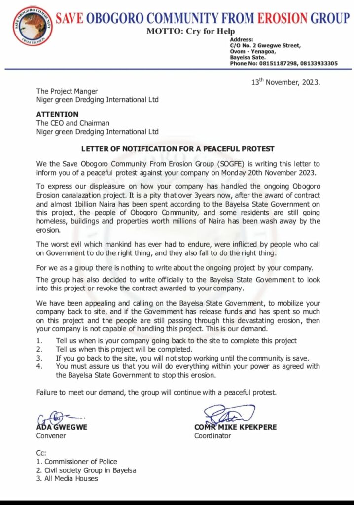 Letter of notification for a peaceful protest