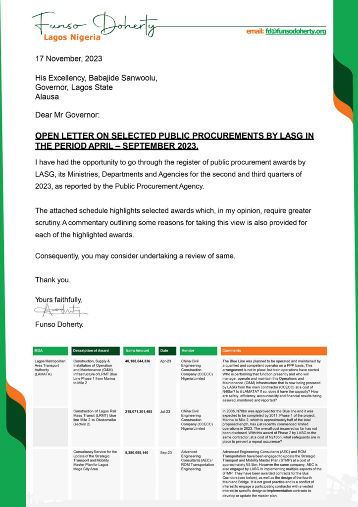 Open letter on selected public procurement by LASG