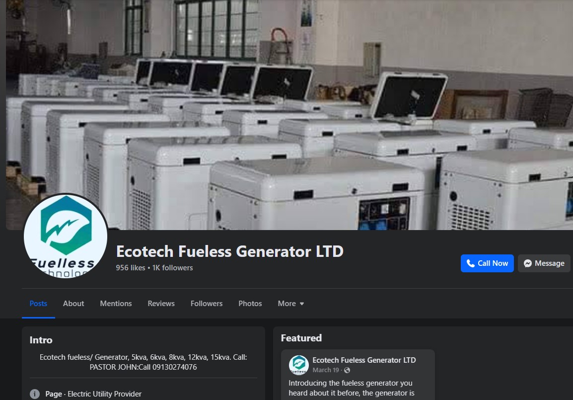 ALERT: Ecotech Fuelless Ltd, a Fraudulent Vendor, Is Targeting Facebook Users