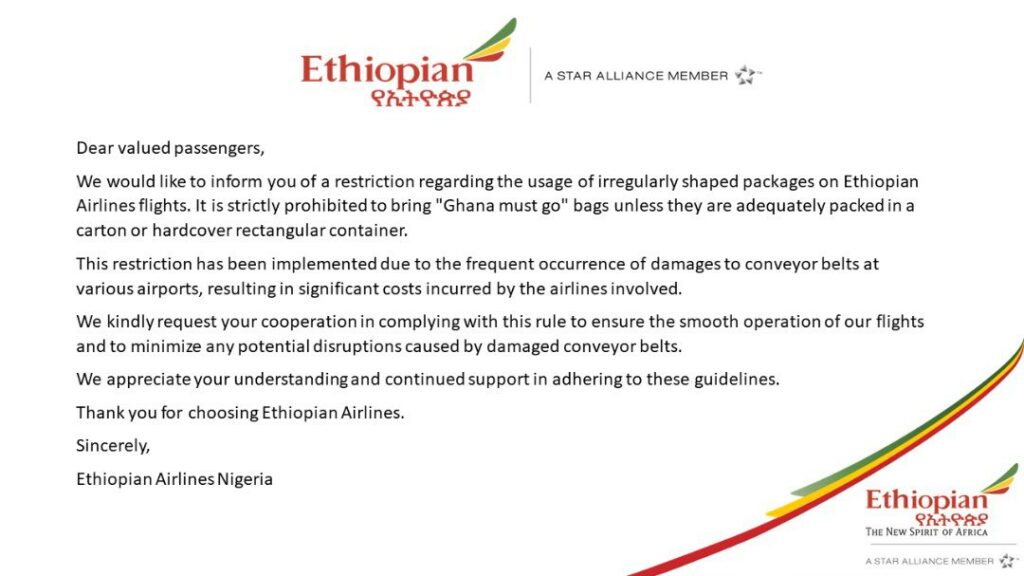 Ethiopian Airlines statement published by FAAN