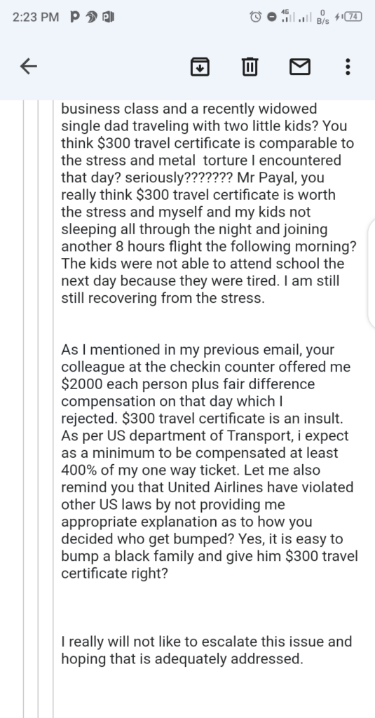 Anunobi's Previous Mail to United Airlines